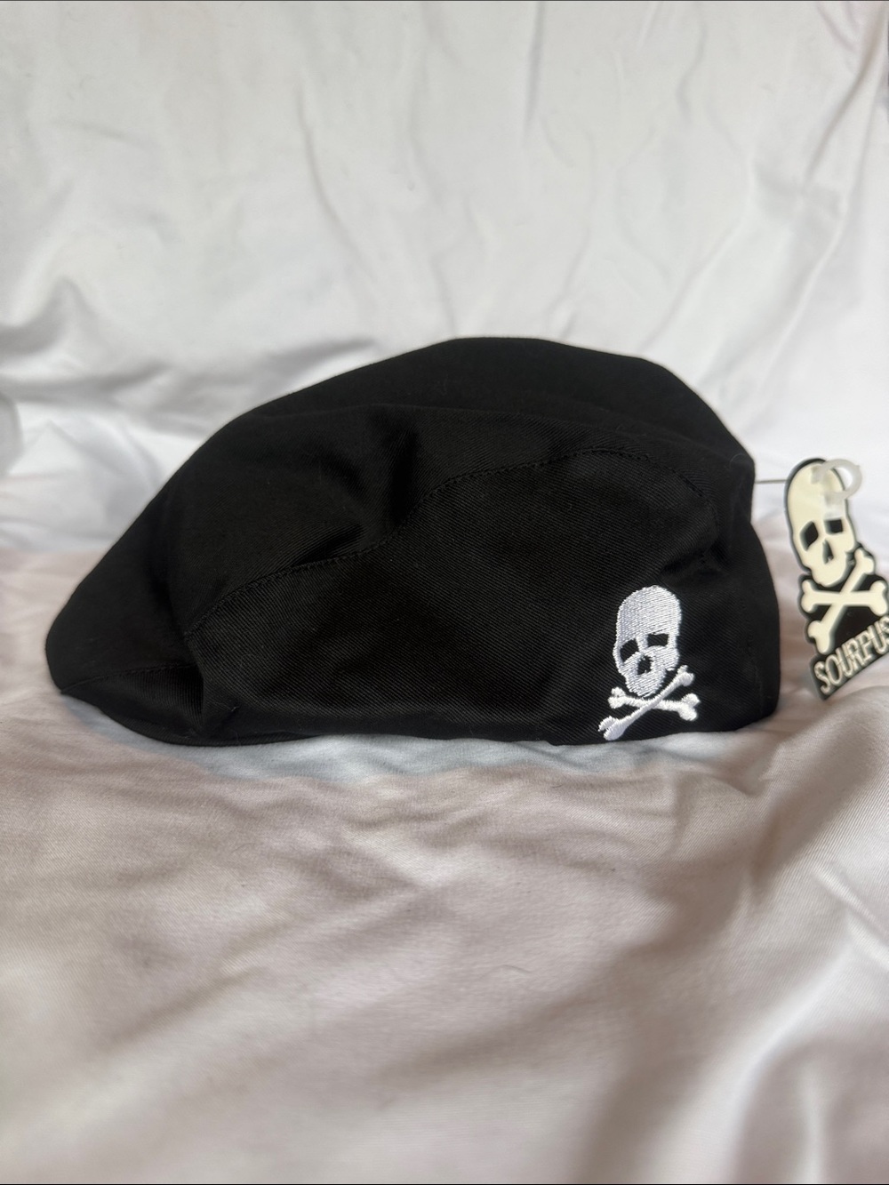 Sourpuss Black Pageboy with White Skull Embroidery